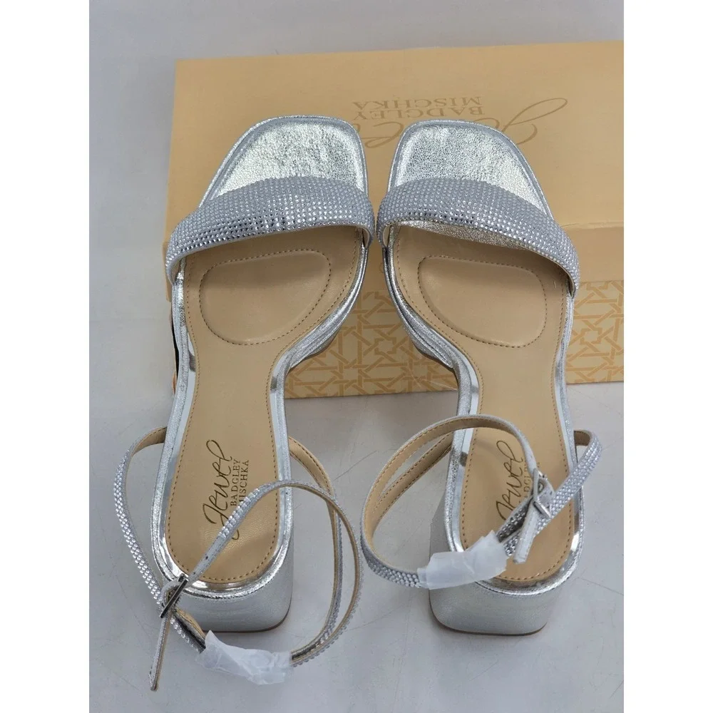 Jewel Badgley Mischka Teddi Platform Block Heels‎ Silver - 10 M - NEW